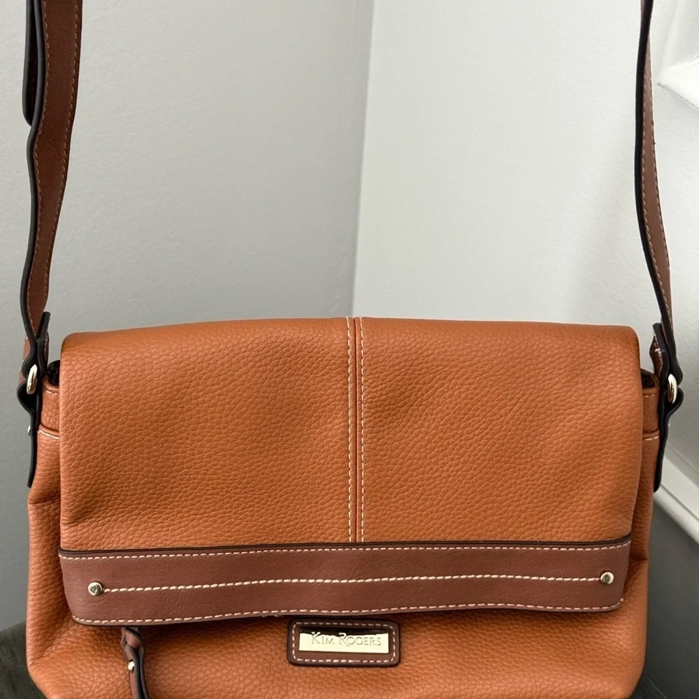 Kim Rogers Fold Over Crossbody Shoulder Handbag Tan / Brown